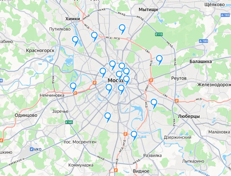 Карта Москвы с округами обслуживания